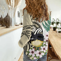 Endemic Tomtit New Zealand Women Casual Shirt Miromiro Manuka Silver Fern Maori Pattern LT14 - Polynesian Pride