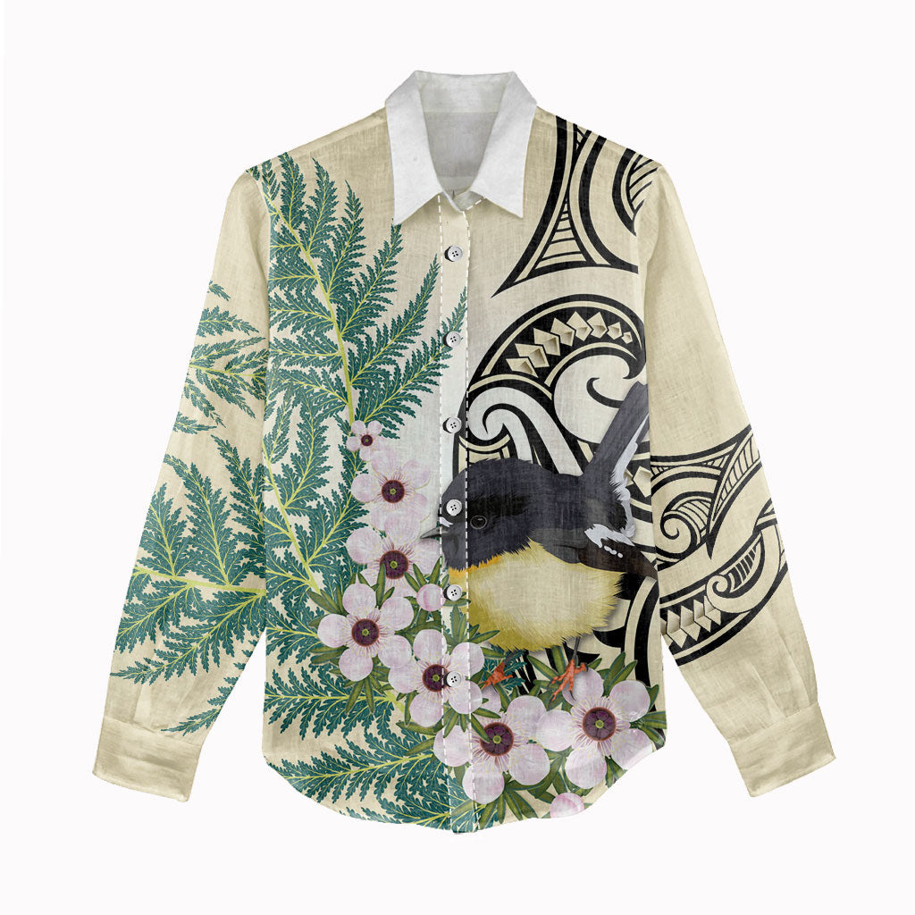 Endemic Tomtit New Zealand Women Casual Shirt Miromiro Manuka Silver Fern Maori Pattern LT14 - Polynesian Pride