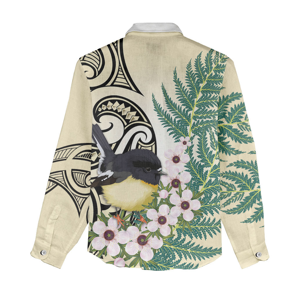Endemic Tomtit New Zealand Women Casual Shirt Miromiro Manuka Silver Fern Maori Pattern LT14 - Polynesian Pride