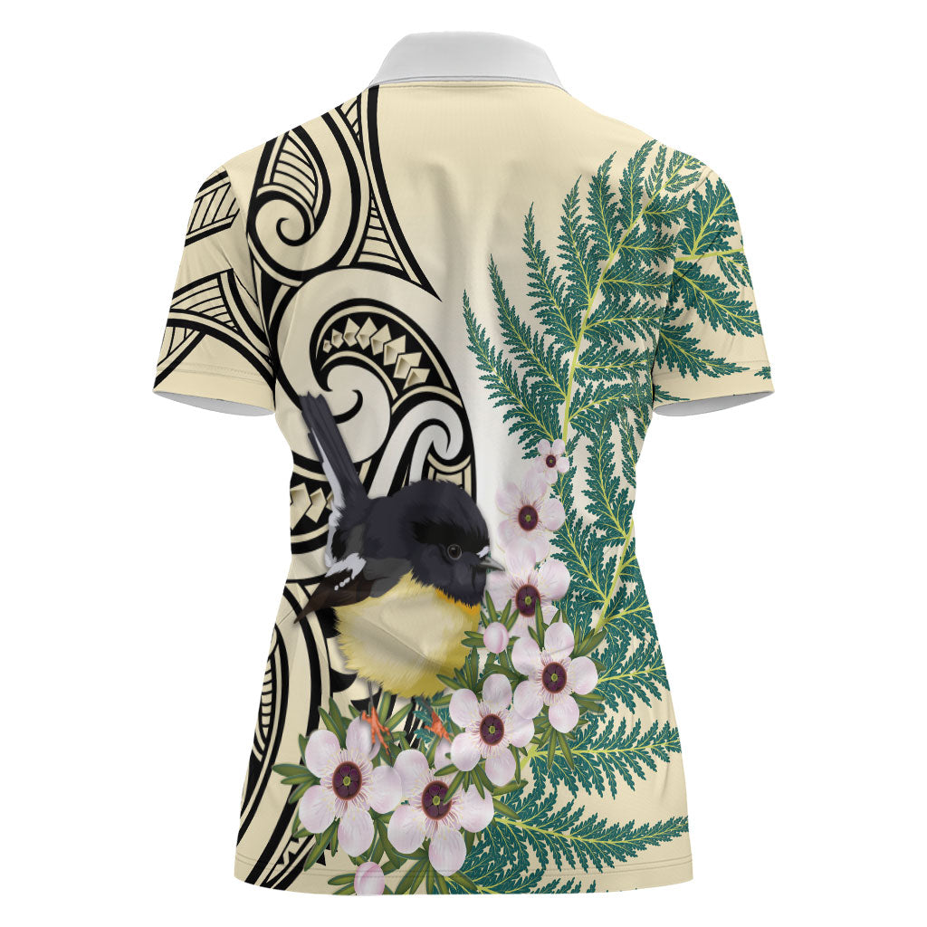 Endemic Tomtit New Zealand Women Polo Shirt Miromiro Manuka Silver Fern Maori Pattern LT14 - Polynesian Pride