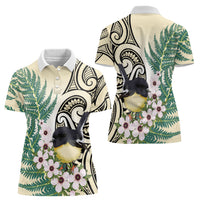 Endemic Tomtit New Zealand Women Polo Shirt Miromiro Manuka Silver Fern Maori Pattern LT14 - Polynesian Pride