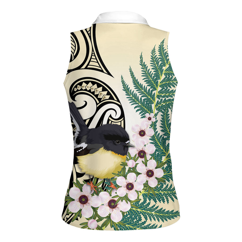 Endemic Tomtit New Zealand Women Sleeveless Polo Shirt Miromiro Manuka Silver Fern Maori Pattern LT14 - Polynesian Pride
