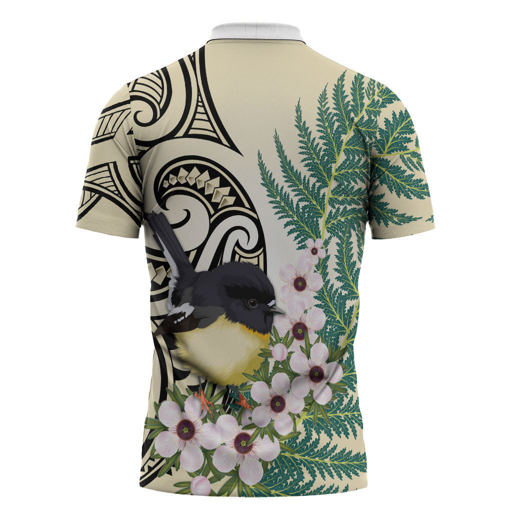 Endemic Tomtit New Zealand Zipper Polo Shirt Miromiro Manuka Silver Fern Maori Pattern LT14 - Polynesian Pride