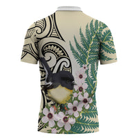 Endemic Tomtit New Zealand Zipper Polo Shirt Miromiro Manuka Silver Fern Maori Pattern LT14 - Polynesian Pride