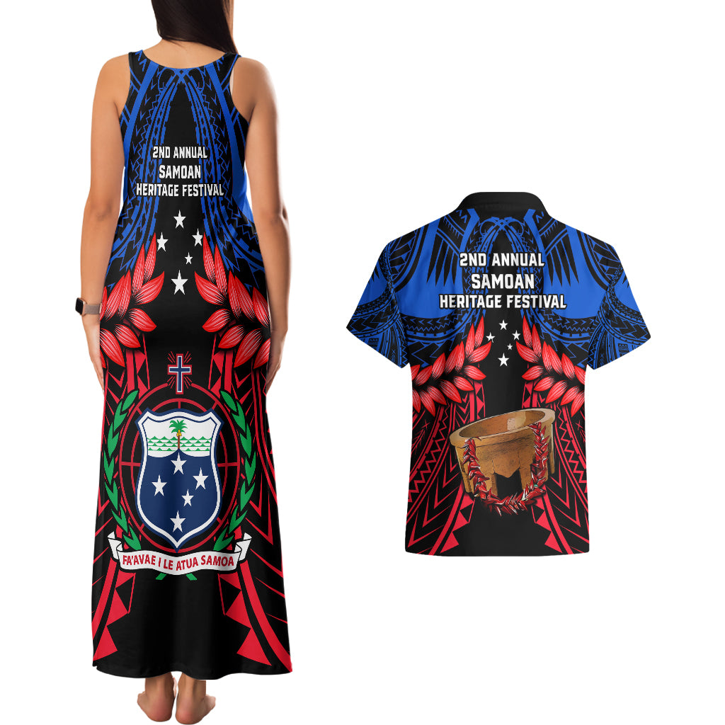 Samoa Couples Matching Tank Maxi Dress And Hawaiian Shirt Heritage Festival Samoan Tattoo With Ula Fala Kava Bowl LT14 - Polynesian Pride