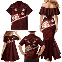 Oxblood Polynesia Family Matching Mermaid Dress and Hawaiian Shirt Tribal Pattern Tropical Frangipani LT14 - Polynesian Pride