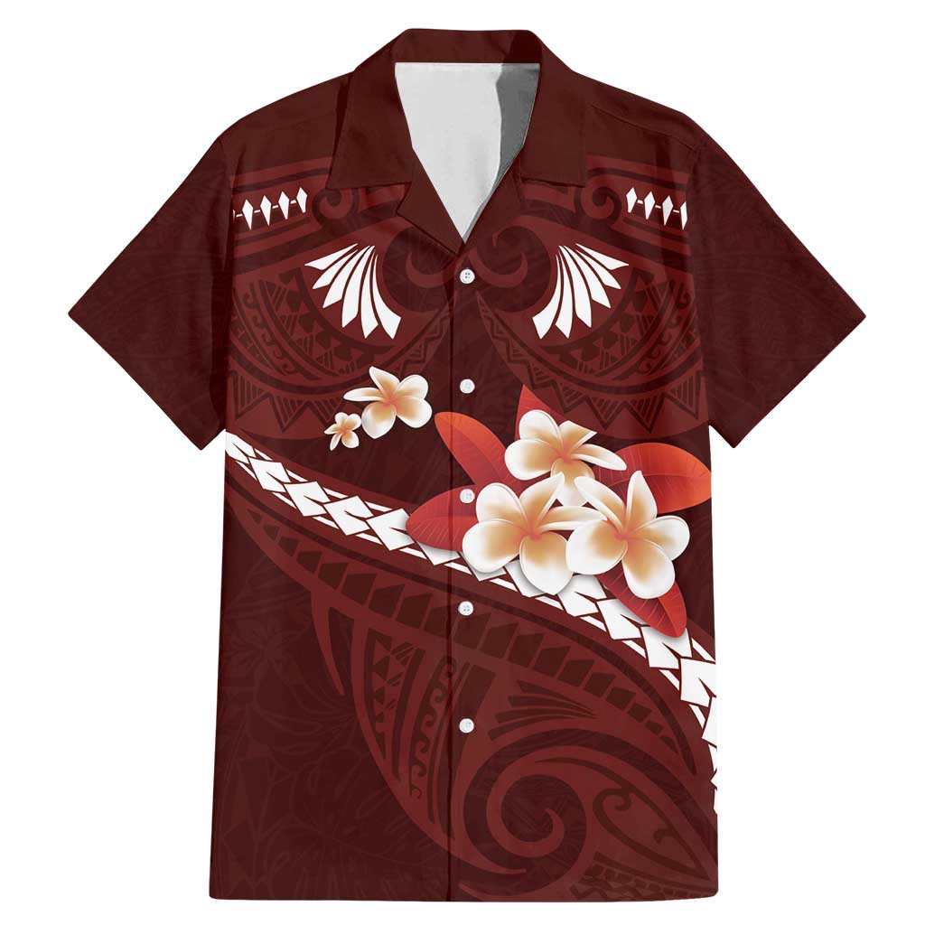Oxblood Polynesia Family Matching Mermaid Dress and Hawaiian Shirt Tribal Pattern Tropical Frangipani LT14 Dad's Shirt - Short Sleeve Oxblood - Polynesian Pride