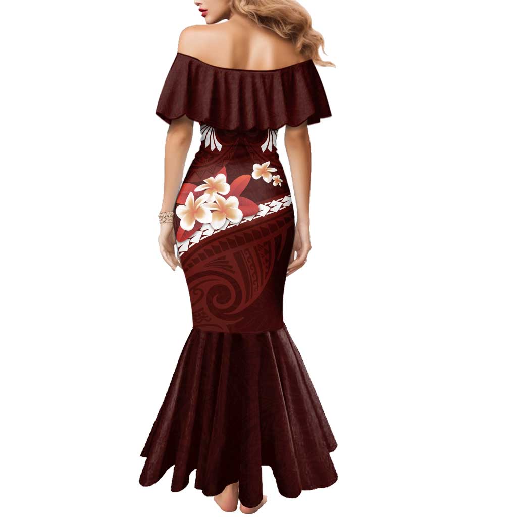 Oxblood Polynesia Family Matching Mermaid Dress and Hawaiian Shirt Tribal Pattern Tropical Frangipani LT14 - Polynesian Pride