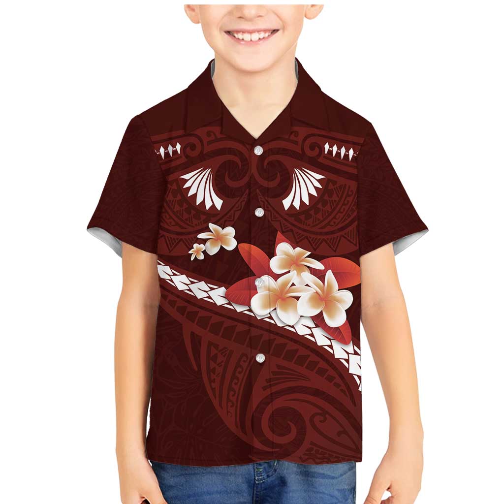 Oxblood Polynesia Family Matching Mermaid Dress and Hawaiian Shirt Tribal Pattern Tropical Frangipani LT14 Son's Shirt Oxblood - Polynesian Pride