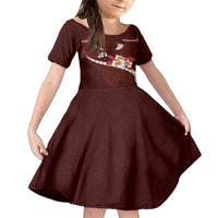 Oxblood Polynesia Family Matching Off Shoulder Maxi Dress and Hawaiian Shirt Tribal Pattern Tropical Frangipani LT14 Daughter's Dress Oxblood - Polynesian Pride
