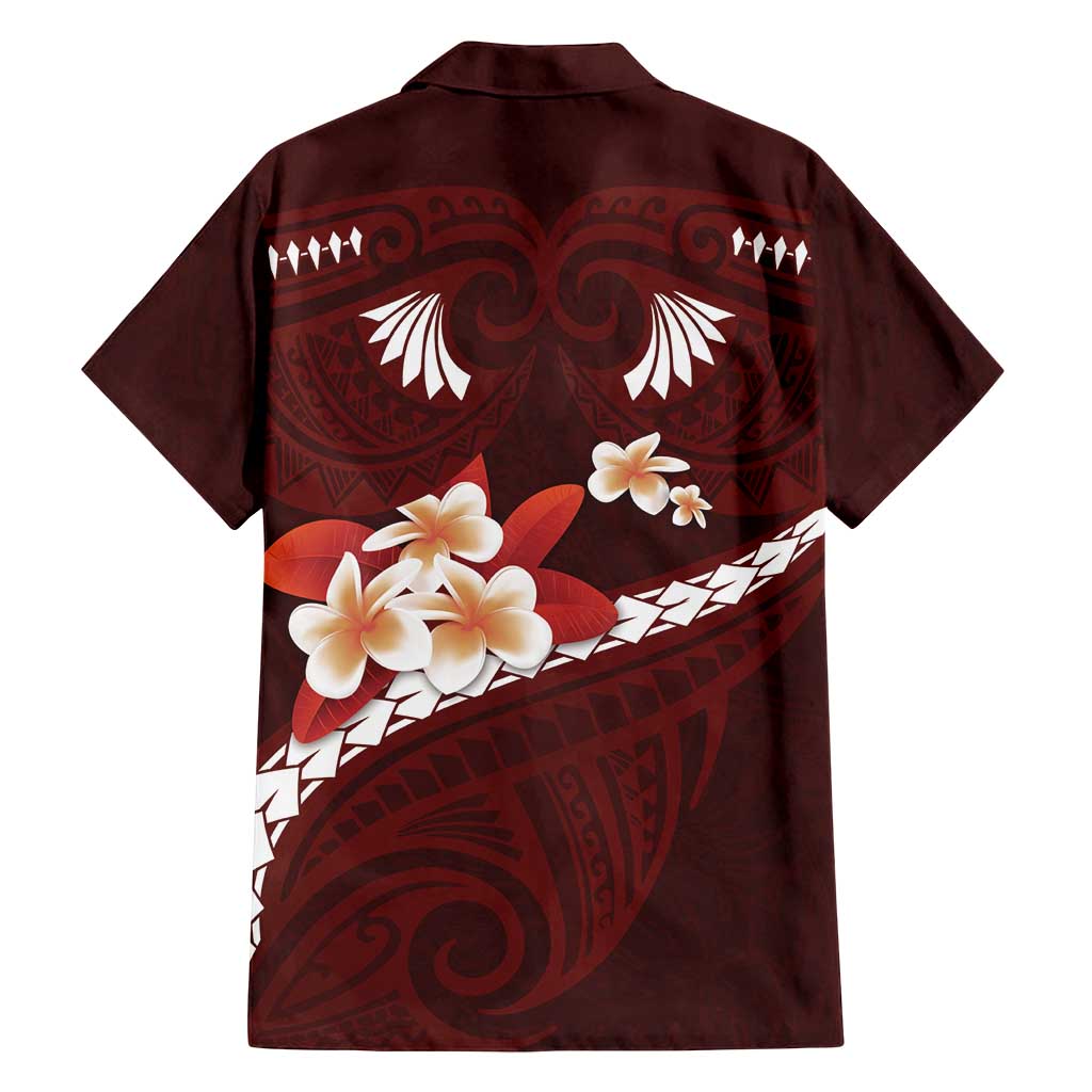 Oxblood Polynesia Family Matching Off Shoulder Maxi Dress and Hawaiian Shirt Tribal Pattern Tropical Frangipani LT14 - Polynesian Pride