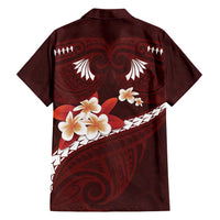 Oxblood Polynesia Family Matching Off Shoulder Maxi Dress and Hawaiian Shirt Tribal Pattern Tropical Frangipani LT14 - Polynesian Pride