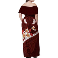 Oxblood Polynesia Family Matching Off Shoulder Maxi Dress and Hawaiian Shirt Tribal Pattern Tropical Frangipani LT14 - Polynesian Pride