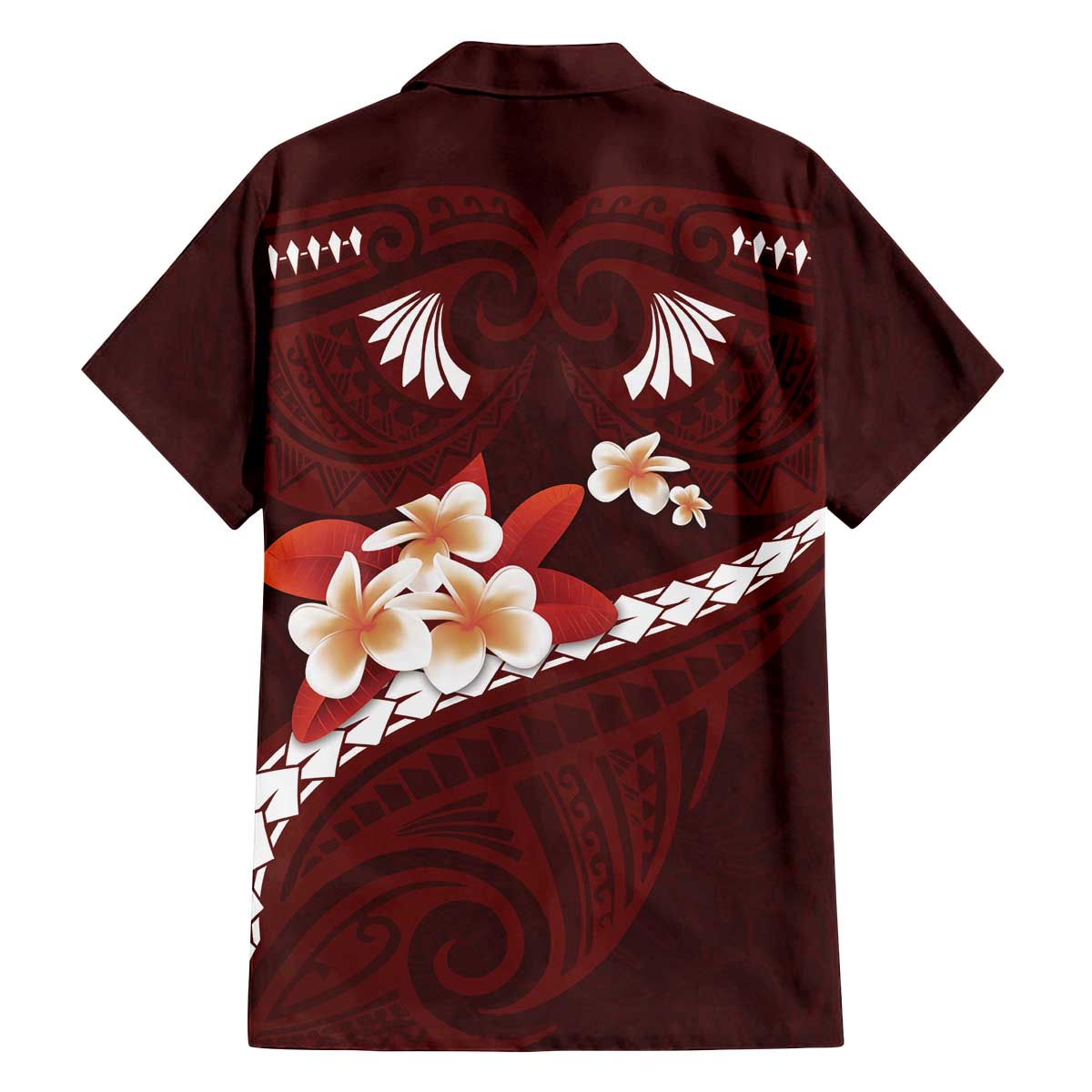 Oxblood Polynesia Family Matching Off Shoulder Short Dress and Hawaiian Shirt Tribal Pattern Tropical Frangipani LT14 - Polynesian Pride