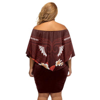Oxblood Polynesia Family Matching Off Shoulder Short Dress and Hawaiian Shirt Tribal Pattern Tropical Frangipani LT14 - Polynesian Pride