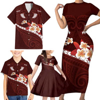Oxblood Polynesia Family Matching Short Sleeve Bodycon Dress and Hawaiian Shirt Tribal Pattern Tropical Frangipani LT14 - Polynesian Pride