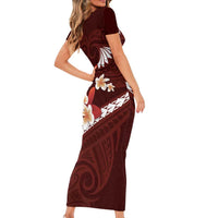 Oxblood Polynesia Family Matching Short Sleeve Bodycon Dress and Hawaiian Shirt Tribal Pattern Tropical Frangipani LT14 - Polynesian Pride