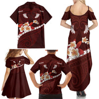 Oxblood Polynesia Family Matching Summer Maxi Dress and Hawaiian Shirt Tribal Pattern Tropical Frangipani LT14 - Polynesian Pride