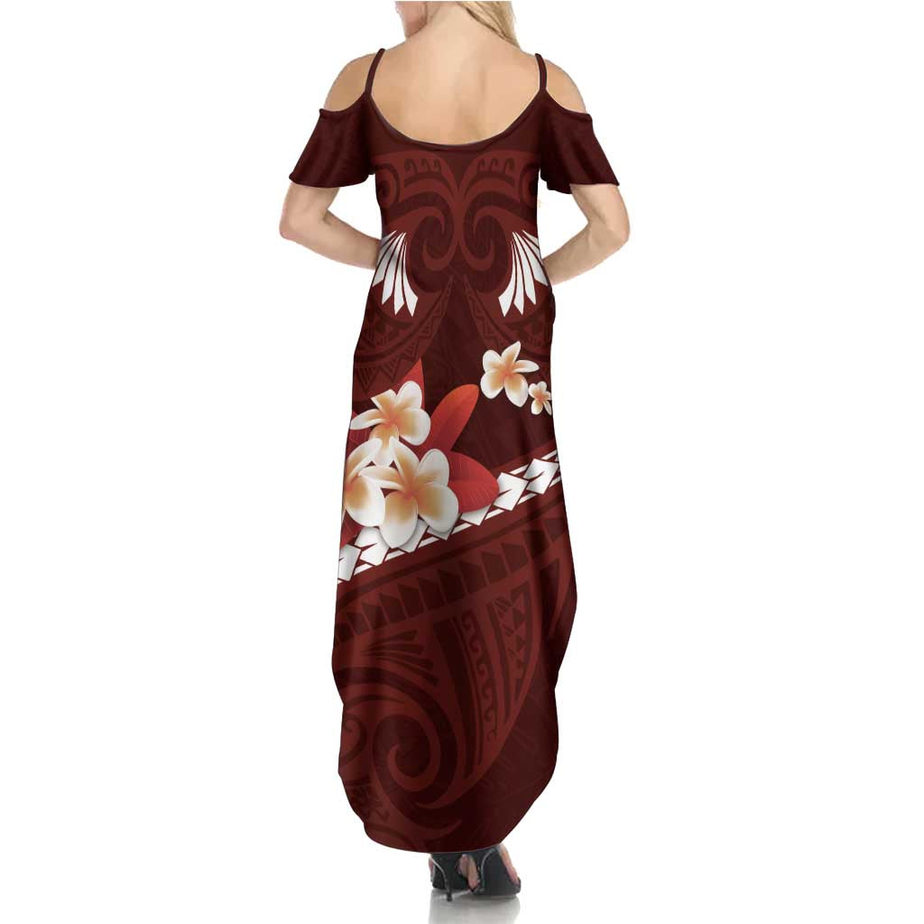 Oxblood Polynesia Family Matching Summer Maxi Dress and Hawaiian Shirt Tribal Pattern Tropical Frangipani LT14 - Polynesian Pride