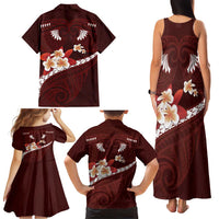 Oxblood Polynesia Family Matching Tank Maxi Dress and Hawaiian Shirt Tribal Pattern Tropical Frangipani LT14 - Polynesian Pride