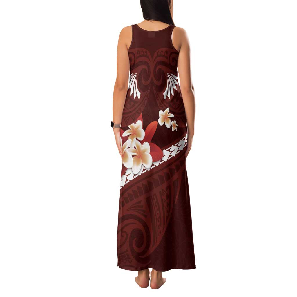 Oxblood Polynesia Family Matching Tank Maxi Dress and Hawaiian Shirt Tribal Pattern Tropical Frangipani LT14 - Polynesian Pride