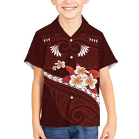 Oxblood Polynesia Kid Hawaiian Shirt Tribal Pattern Tropical Frangipani LT14 Kid Oxblood - Polynesian Pride