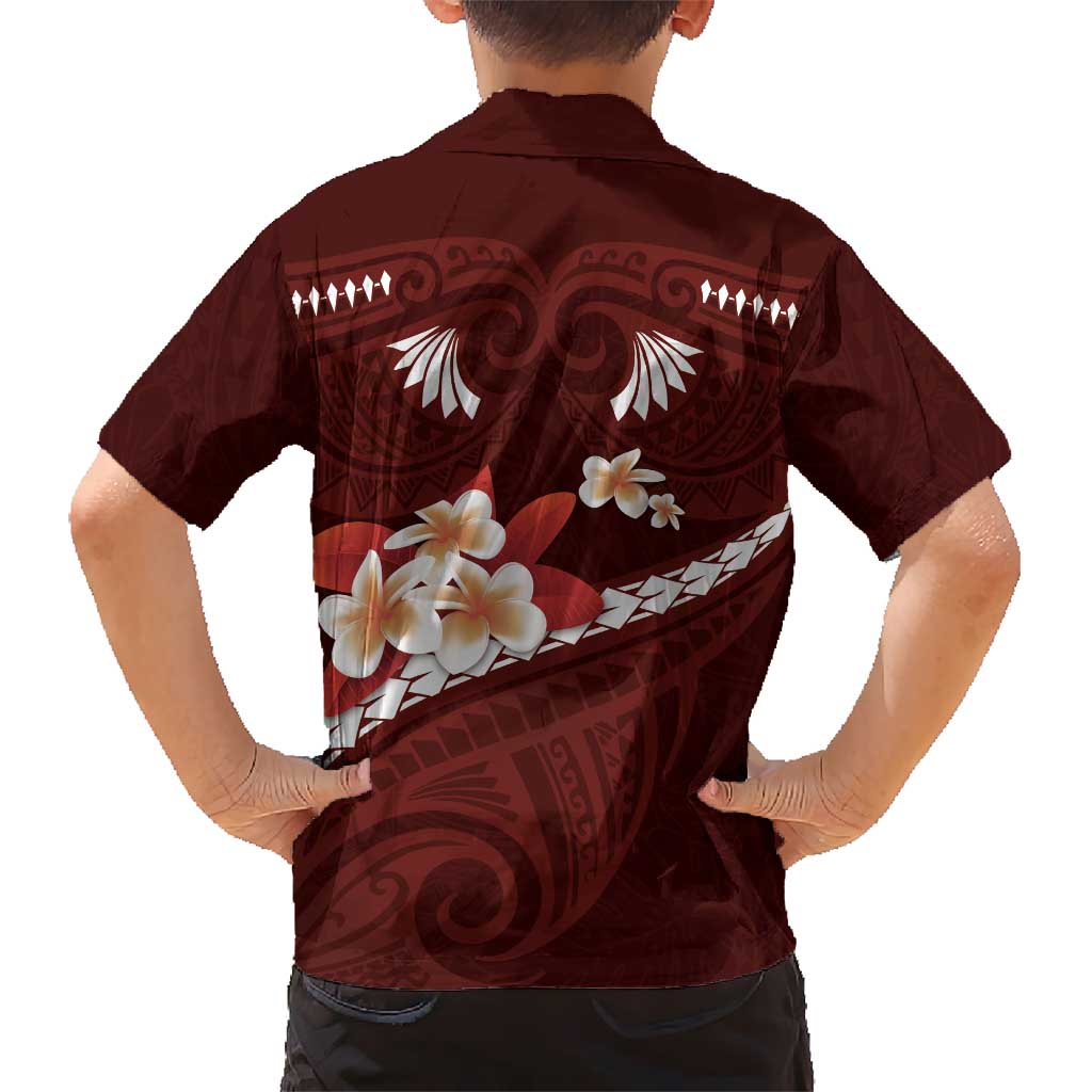 Oxblood Polynesia Kid Hawaiian Shirt Tribal Pattern Tropical Frangipani LT14 - Polynesian Pride