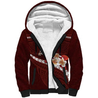 Oxblood Polynesia Sherpa Hoodie Tribal Pattern Tropical Frangipani LT14 Unisex Oxblood - Polynesian Pride