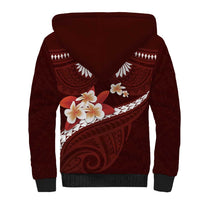 Oxblood Polynesia Sherpa Hoodie Tribal Pattern Tropical Frangipani LT14 - Polynesian Pride