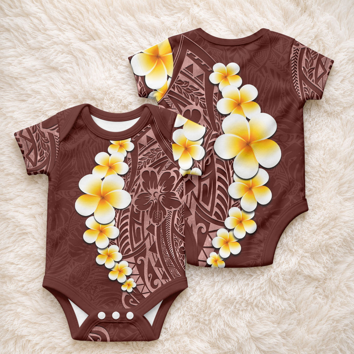 Oxblood Tropical Plumeria With Galaxy Polynesian Art Baby Onesie