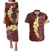 Oxblood Tropical Plumeria With Galaxy Polynesian Art Couples Matching Puletasi and Hawaiian Shirt LT14 Oxblood - Polynesian Pride