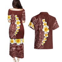 Oxblood Tropical Plumeria With Galaxy Polynesian Art Couples Matching Puletasi and Hawaiian Shirt LT14 - Polynesian Pride