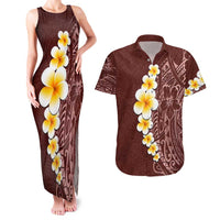 Oxblood Tropical Plumeria With Galaxy Polynesian Art Couples Matching Tank Maxi Dress and Hawaiian Shirt LT14 Oxblood - Polynesian Pride