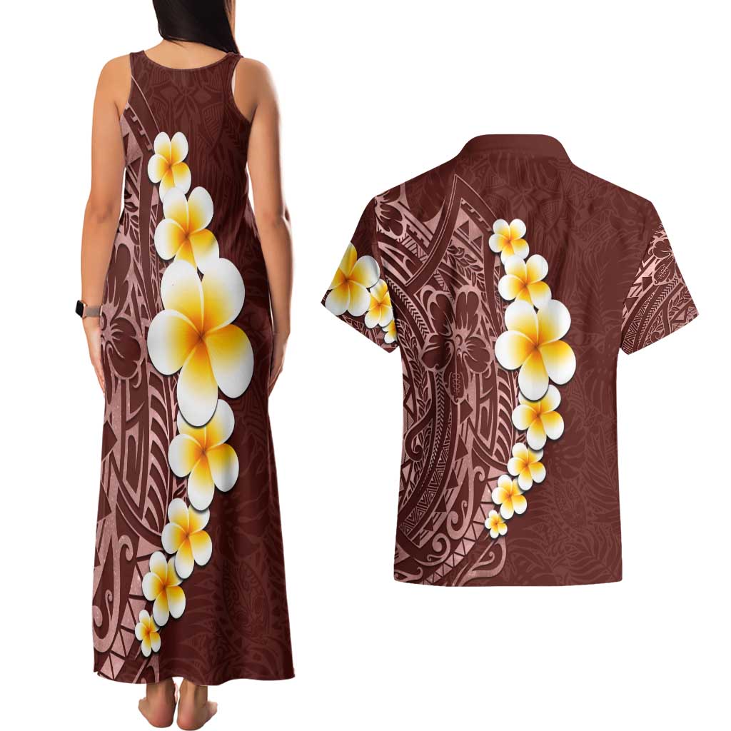 Oxblood Tropical Plumeria With Galaxy Polynesian Art Couples Matching Tank Maxi Dress and Hawaiian Shirt LT14 - Polynesian Pride