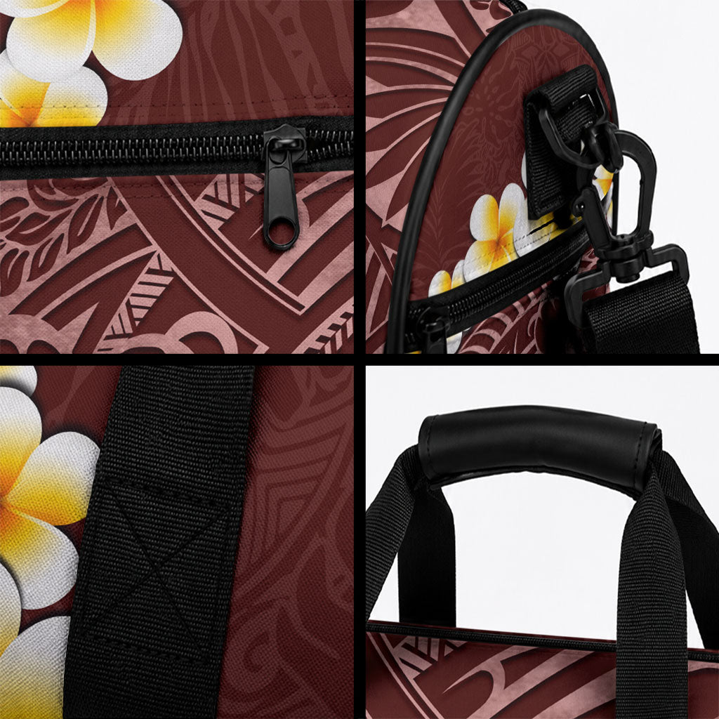 Oxblood Tropical Plumeria With Galaxy Polynesian Art Duffle Bag