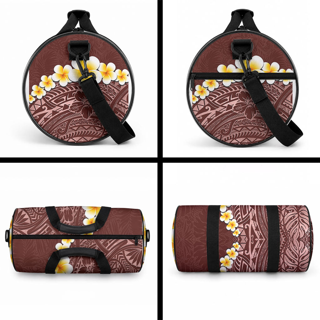Oxblood Tropical Plumeria With Galaxy Polynesian Art Duffle Bag