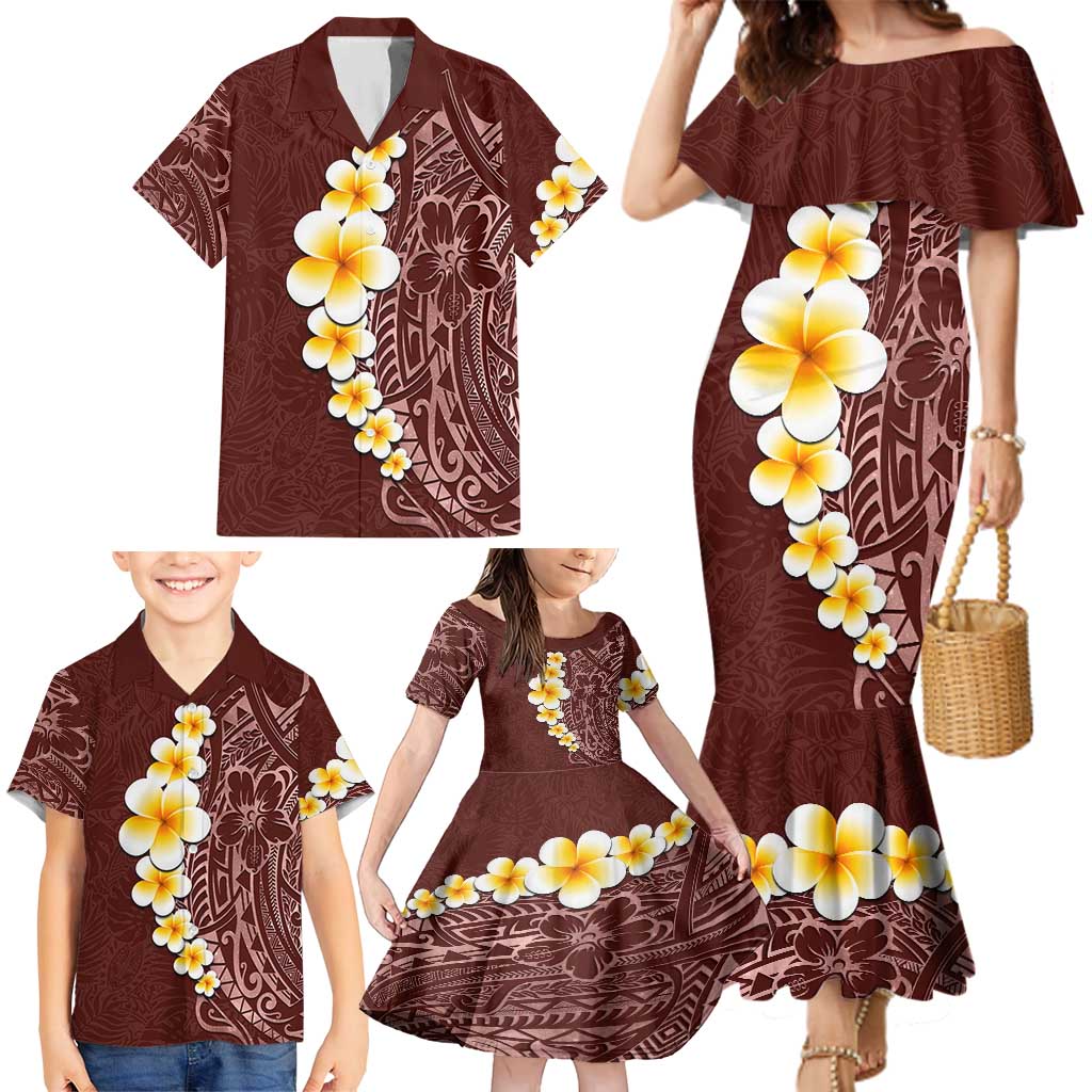 Oxblood Tropical Plumeria With Galaxy Polynesian Art Family Matching Mermaid Dress and Hawaiian Shirt LT14 - Polynesian Pride