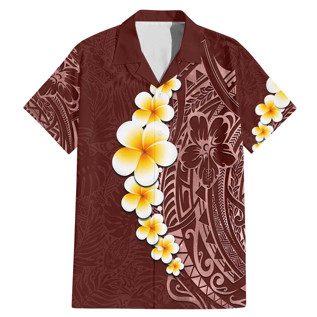 Oxblood Tropical Plumeria With Galaxy Polynesian Art Family Matching Mermaid Dress and Hawaiian Shirt LT14 Dad's Shirt - Short Sleeve Oxblood - Polynesian Pride