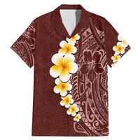 Oxblood Tropical Plumeria With Galaxy Polynesian Art Family Matching Mermaid Dress and Hawaiian Shirt LT14 Dad's Shirt - Short Sleeve Oxblood - Polynesian Pride