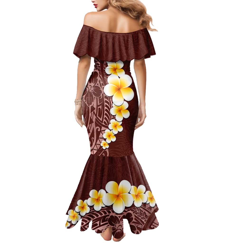 Oxblood Tropical Plumeria With Galaxy Polynesian Art Family Matching Mermaid Dress and Hawaiian Shirt LT14 - Polynesian Pride
