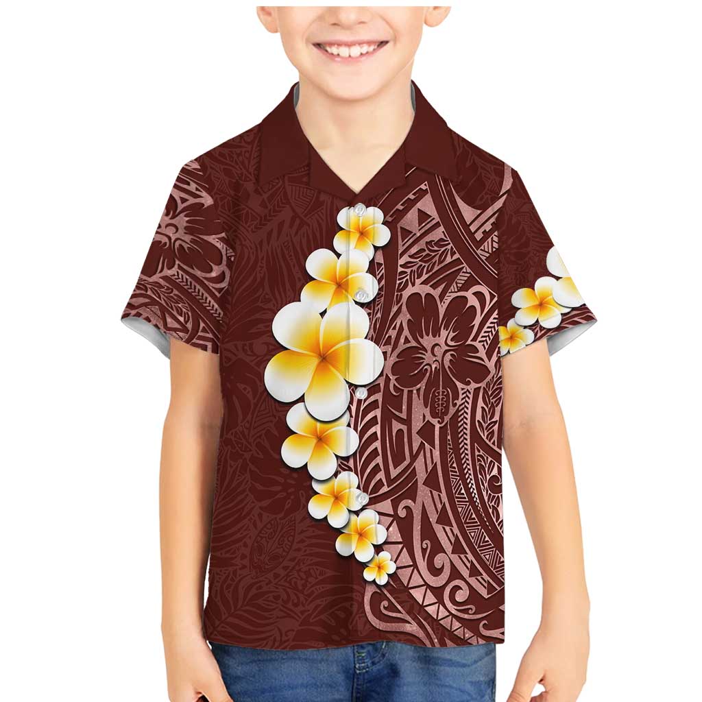 Oxblood Tropical Plumeria With Galaxy Polynesian Art Family Matching Mermaid Dress and Hawaiian Shirt LT14 Son's Shirt Oxblood - Polynesian Pride