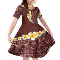 Oxblood Tropical Plumeria With Galaxy Polynesian Art Family Matching Off The Shoulder Long Sleeve Dress and Hawaiian Shirt LT14 Daughter's Dress Oxblood - Polynesian Pride