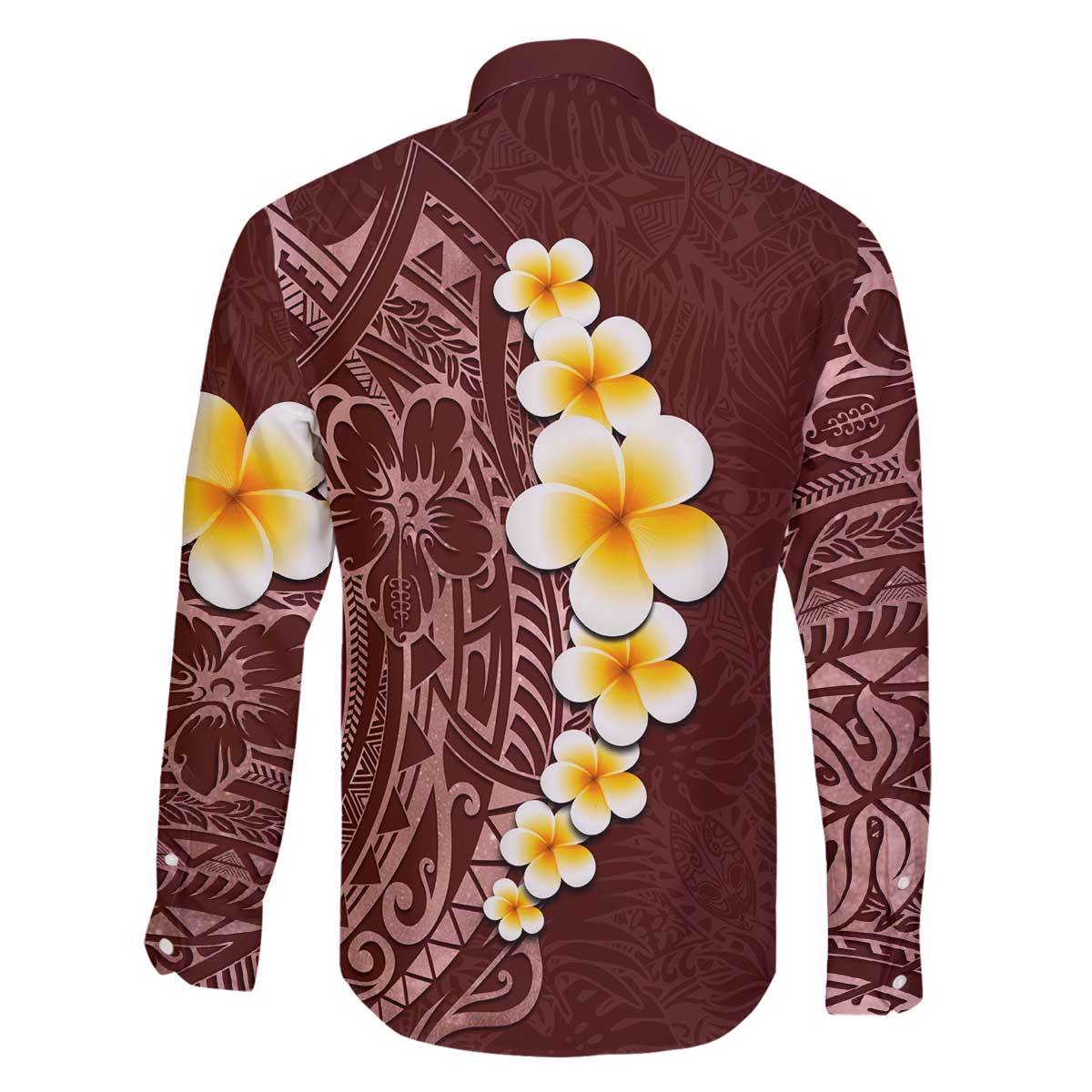 Oxblood Tropical Plumeria With Galaxy Polynesian Art Family Matching Off The Shoulder Long Sleeve Dress and Hawaiian Shirt LT14 - Polynesian Pride