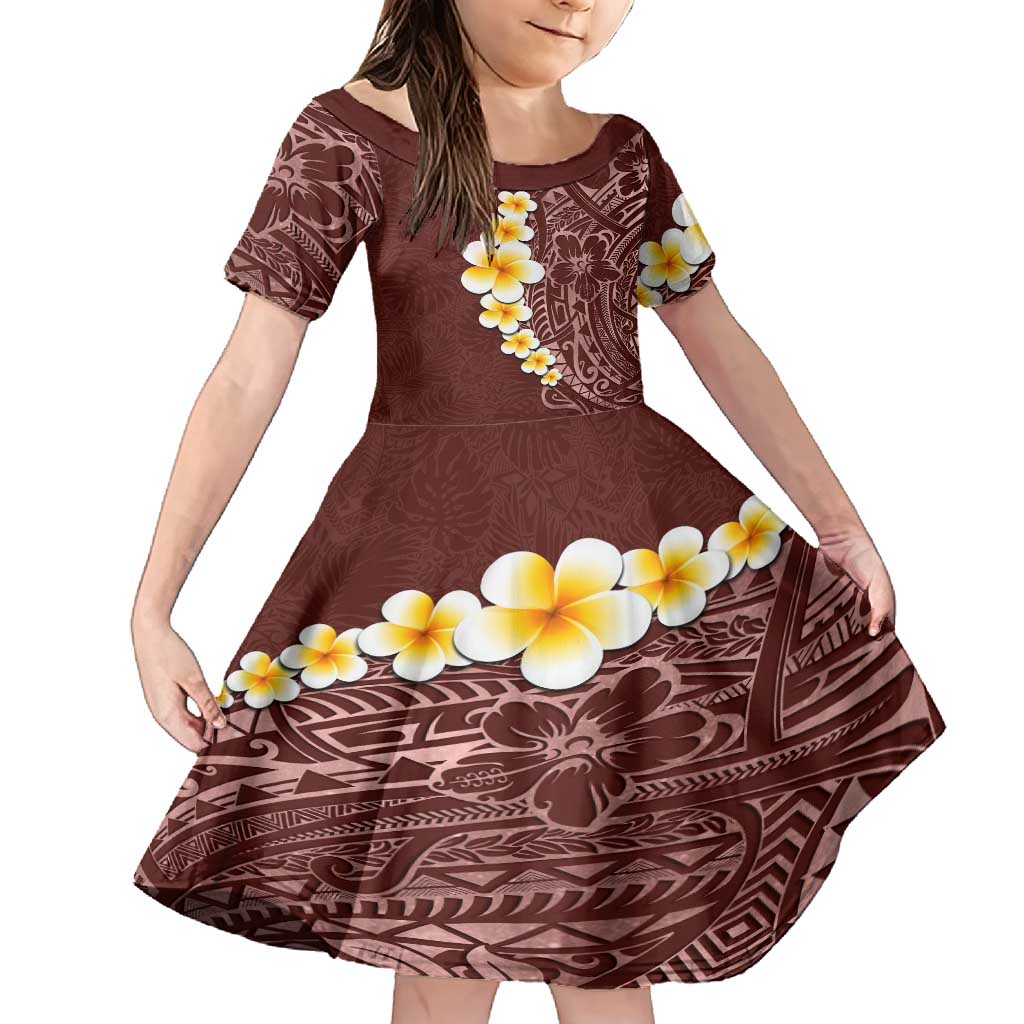Oxblood Tropical Plumeria With Galaxy Polynesian Art Family Matching Off Shoulder Maxi Dress and Hawaiian Shirt LT14 Daughter's Dress Oxblood - Polynesian Pride