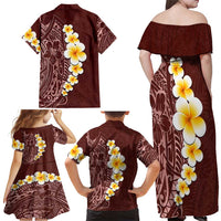 Oxblood Tropical Plumeria With Galaxy Polynesian Art Family Matching Off Shoulder Maxi Dress and Hawaiian Shirt LT14 - Polynesian Pride
