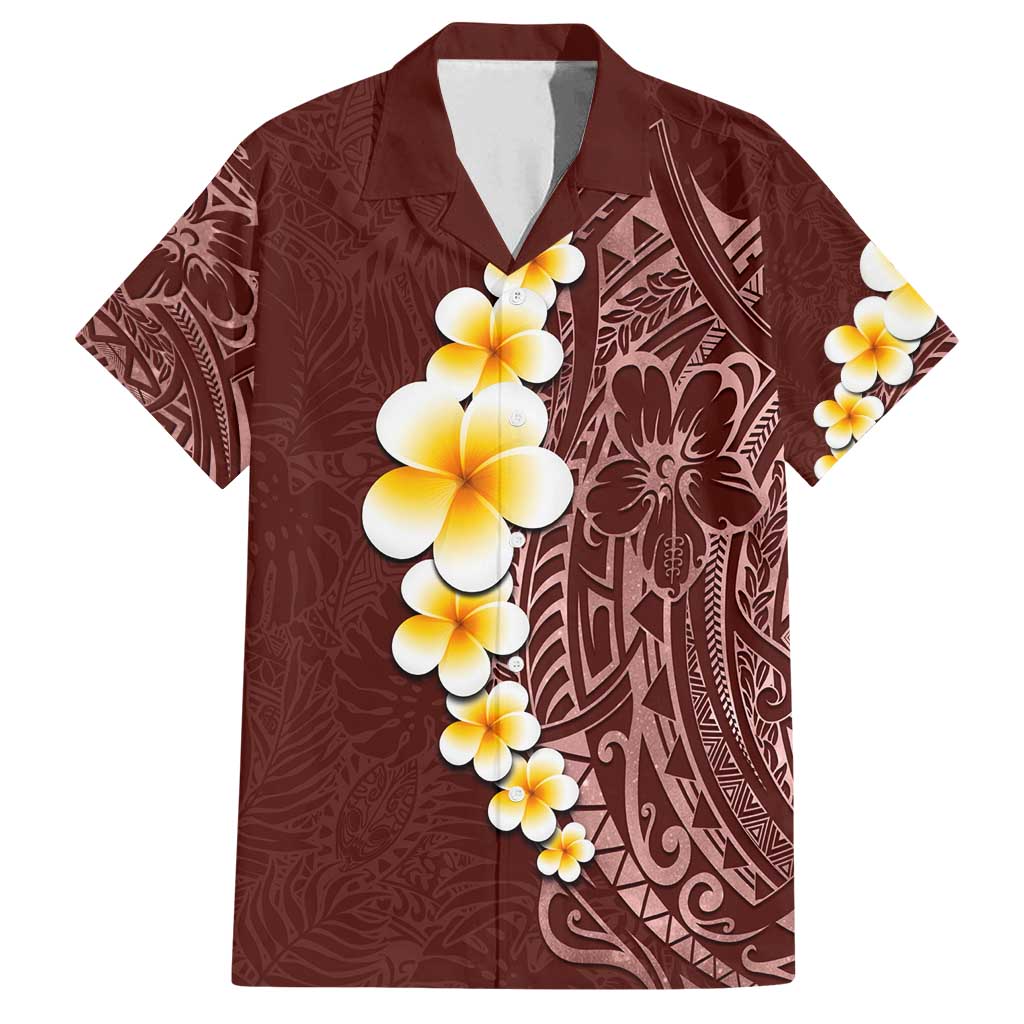 Oxblood Tropical Plumeria With Galaxy Polynesian Art Family Matching Off Shoulder Maxi Dress and Hawaiian Shirt LT14 Dad's Shirt - Short Sleeve Oxblood - Polynesian Pride