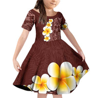 Oxblood Tropical Plumeria With Galaxy Polynesian Art Family Matching Off Shoulder Short Dress and Hawaiian Shirt LT14 Daughter's Dress Oxblood - Polynesian Pride