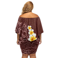 Oxblood Tropical Plumeria With Galaxy Polynesian Art Family Matching Off Shoulder Short Dress and Hawaiian Shirt LT14 - Polynesian Pride