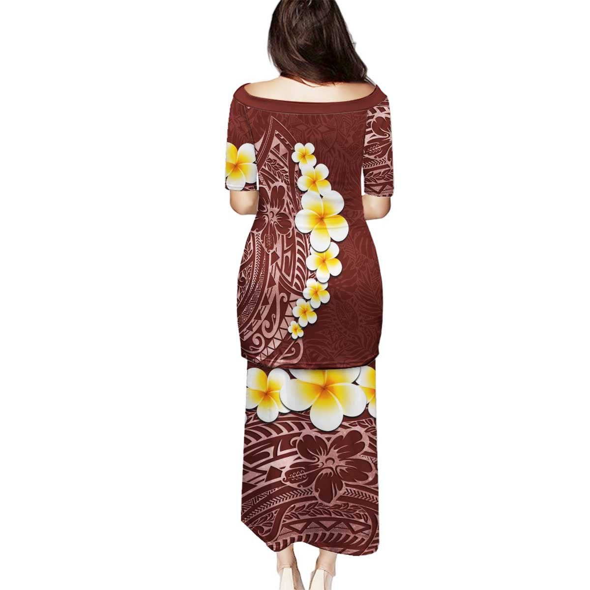 Oxblood Tropical Plumeria With Galaxy Polynesian Art Family Matching Puletasi and Hawaiian Shirt LT14 - Polynesian Pride