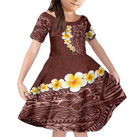 Oxblood Tropical Plumeria With Galaxy Polynesian Art Family Matching Summer Maxi Dress and Hawaiian Shirt LT14 Daughter's Dress Oxblood - Polynesian Pride